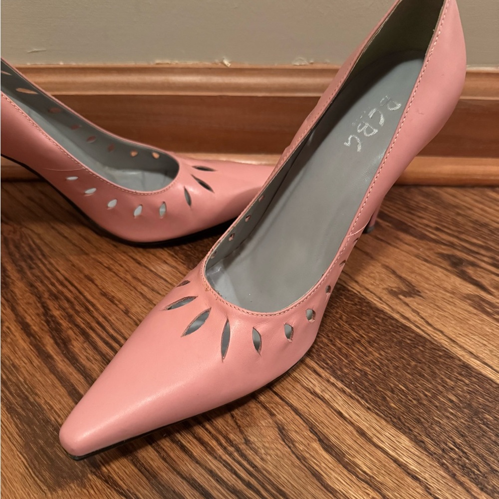 BCBG Paris Pink Kitten Heel Pumps with Cutout Details